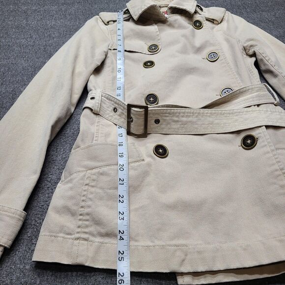 Old Navy Trench Coat Womens XS Beige Khaki Belted Double Breasted Cotton Classic - Picture 2 of 9